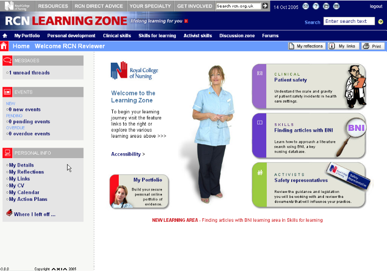 learning zone homepage